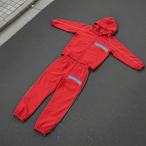 Survêtement de jogging Baggy en nylon 100% polyester de meilleure qualité Veste zippée pour hommes et pantalon à revers Baggy Ensemble coupe-vent de couleur unie - Product Image 4