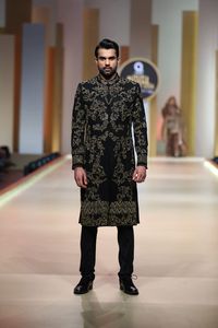 2024 Wedding Groom Sherwani <b>Pant</b> Set Dazzling Hand-Embroidery Silk Fabric with Crystal Glass Beads & Dabka <b>Work</b> <b>Black</b> Color - Product Image 2