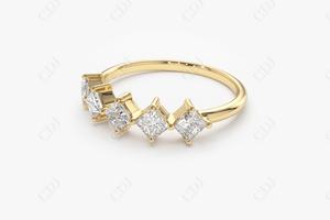 Princesse coupe diamant naturel certifié GIA 14K bague en or jaune demi-éternité fantaisie alliance et bague de fiançailles pour femmes - Product Image 2