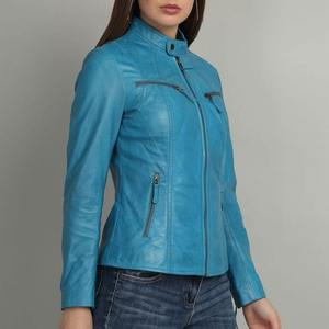 Veste universitaire en cuir de mouton véritable personnalisée pour femmes motif solide matelassé manches longues poche zippée teint uni automne - Product Image 3
