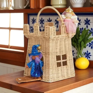 Panier château en rotin tressé, sac à main mignon en paille pour les jouets des enfants - Product Image 4