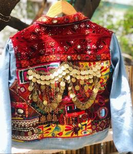 Chaqueta Banjara de mezclilla para mujer, chaqueta con parche Vintage, trabajo - Product Image 4