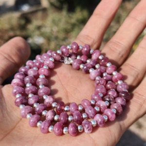 Pink Tourmaline Sterling Silver 8mm Rondelle Bead Jewelry <b>October</b> <b>Birthstone</b> Wedding Gift Natural Pink Gemstone Choker Romantic - Product Image 2