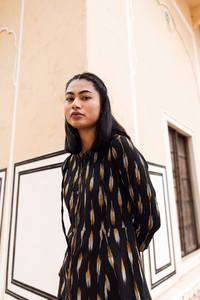 Robe à capuche en coton pur, tissage à la main, style bohème, décontractée, occasionnelle, vacances, printemps, été, noir - Product Image 6