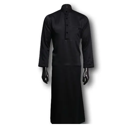 Plain Black Color High Quality Islamic Dress Men Clothing Blank Muslim Wear Urban Style Men Long Al Dafah Thobes