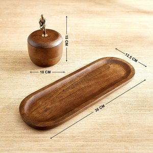 Plateau de service en bois avec bol amovible pour les collations et les trempettes Plateau en bois artisanal de qualité supérieure avec bol pour servir des collations - Product Image 1