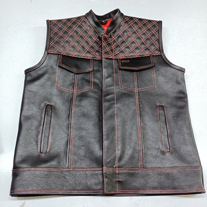 Men's Black Quilted Moto Biker <b>Vest</b> PU Leather Anti-Wrinkle Quick Dry Winter Windproof Outer Wear Regular Fit Pockets Print - Product Image 5