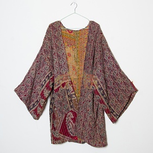 Women Pure Cotton Vintage Kantha Kimono Jacket <b>Free</b> Size Adjustable Mid Length Kimono Jacket For Women - Product Image 5