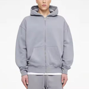 Custom 480gsm Cotton Fleece Zip Up Faded Screen Printing Zip Up Acid Washed Distressed Cropped Hoodie Men - Product Image 6