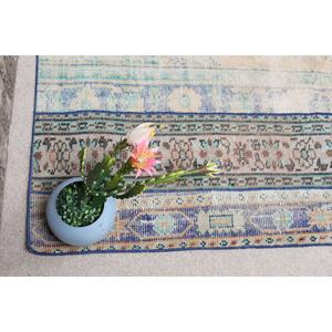 Alfombra Turca Vintage de 2.4x7.1 pies, Alfombra de Lana con Estampado Animal Azul Marrón - Product Image 4