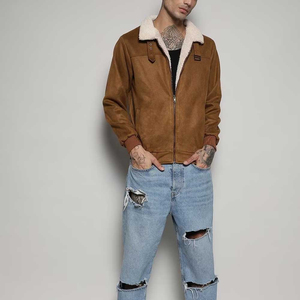 Recién llegado, entrega rápida, precio con descuento, chaqueta de cuero de ante para hombre, cuello levantado, cremallera, ropa de invierno, chaqueta de ante OEM 2025 - Product Image 5