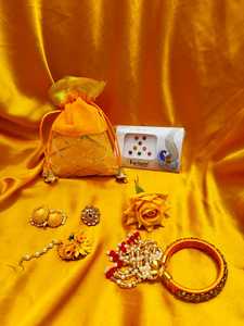 ของขวัญชุดงานแต่งงาน7ชิ้นกระเป๋าใส่แหวน Bindi Maang Tikka juda PIN haldi metindi โปรดปราน brideors bridesmaids RETURN gifting - Product Image 4