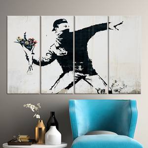 Toile imprimée : Art graffiti des fleurs de Banksy - Décoration murale moderne, LOT DE 4 TOILES - Product Image 1