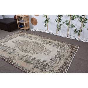 Alfombra clásica de lana marrón Beige tradicional con diseño de retazos turcos Vintage de 5,6x8,9 pies hecha a mano para juegos de alfombras de dormitorio - Product Image 3