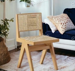 เก้าอี้เชือกสวยงามอบอุ่นพร้อมโครงไม้หันและที่นั่งหวายทอสำหรับสวนห้องนอนหรือห้องนั่งเล่น - Product Image 2