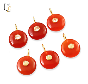 Pendentif en argent sterling 925 avec incrustation de zircon et pierre précieuse ronde en cornaline naturelle, charmes pour la création de bijoux tendance - Product Image 2