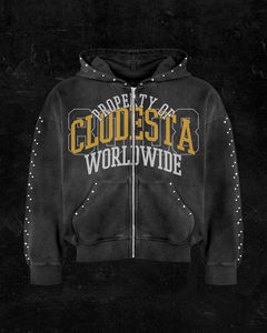 Top à la mode hommes fermeture éclair sweats à capuche contraste Zip personnalisé strass posséder votre sérigraphie fond épais hommes vêtements d'hiver - Product Image 1