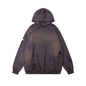 Top tendance hommes 100% coton en détresse sweat à capuche personnalisé lavage à l'acide Style brodé Techniques en gros à la mode pour l'hiver - Product Image 6