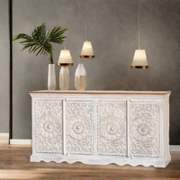 Luxuriöses Sideboard im Western-Stil aus Massivholz mit Türen und Regalen, Weiß, Modernes Design, Farmhaus-Antik-Look, Verstellbar