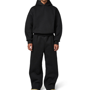 Sweat à capuche d'hiver uni surdimensionné et lourd hommes 100% coton polaire 300 grammes épais chaud coupe-vent respirant pull sweat - Product Image 6