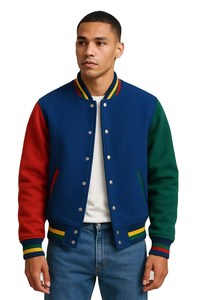 แจ็คเก็ตเบสบอลหนังแฟชั่นใหม่สไตล์วินเทจ ปักอักษรแบบ Letterman  งานปักเชนิลล์คุณภาพสูง สำหรับผู้ชาย - Product Image 2