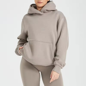 Pull-over épais en molleton de coton avec logo personnalisé Sweat-shirt uni vierge surdimensionné pour femmes Sweat-shirt à capuche décontracté avec poches - Product Image 6