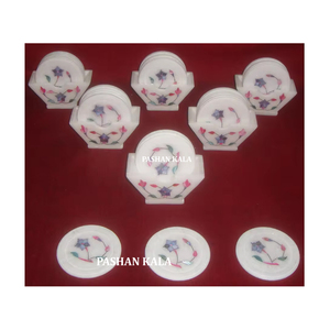 Juego de Posavasos de Mármol Blanco con Incrustaciones, Diseño Artesanal de Primera Calidad, Producto Indio Hecho a Mano, para Decoración del Hogar y Hoteles, a los Mejores Precios - Product Image 1
