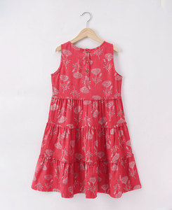 Robe à volants rouge à fleurs pour filles, avec veste brodée, manches longues, col rond, longueur genou, en coton et lin, pour le printemps - Product Image 3