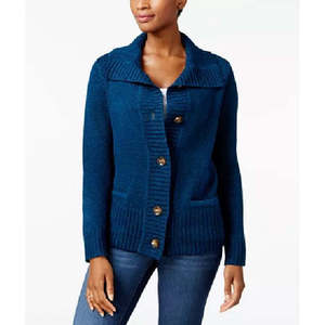 Cardigan da donna Karen Scott blu taglia piccola con colletto a scialle e bottoni sul davanti - Product Image 1