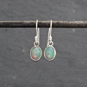 Wholesale 925 Solid <b>Sterling</b> <b>Silver</b> Natural Blue Opal Gemstone Oval Shaped Handmade Jewelry Simple Drop and <b>Dangle</b> <b>Earrings</b> - Product Image 1