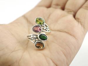 Bague empilable en argent sterling 925 avec pierre précieuse ovale multi-tourmaline, faite à la main, pour bijoux de mariage unisexe - Product Image 4