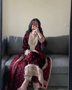 Heavy Viscose Velvet Top With Heavy Sequence Embroidered Work Dupatta Set Salwar Kameez Set Kurti <b>Pant</b> Set Wholesale Price - Product Image 5