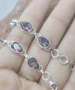 Bracelet ajustable en argent sterling 925 avec 10 pierres de topaze mystique, bijoux faits à la main, pierre naturelle, cadeau pour elle - Product Image 2