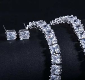 Collier tennis en diamant de laboratoire de taille princesse 8ct 18 pouces avec 1ct boucles d'oreilles en diamant de laboratoire serties en or 14 carats bijoux fins - Product Image 4