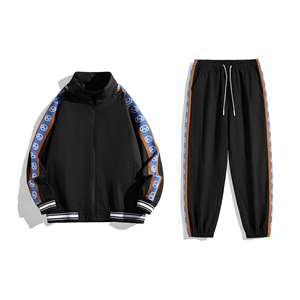 Ensemble de survêtement rayé TWILL survêtement personnalisé en gros costume de jogging pour hommes veste et pantalon à fermeture éclair vêtements de sport - Product Image 1