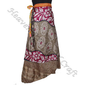 New Indian Silk Sari Recycled Magic <b>Wrap</b> Around <b>Skirt</b> Reversible Women Wear Vintage Silk Sari Long Length <b>Wrap</b> Around <b>Skirt</b> Sari - Product Image 1