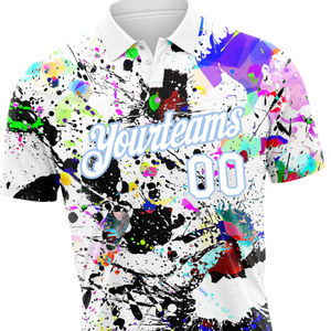 Camiseta Polo Blanca Personalizada con Diseño de Salpicaduras de Pintura Vibrante, Nombre del Equipo y Número de Jugador Personalizados, Elegante y Cómoda - Product Image 3
