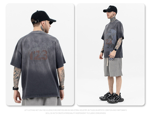 Pakistan fait sur mesure col rond tricoté hommes T-Shirts unisexe Vintage lettre impression surdimensionné coupe décontracté à manches courtes 220 grammes - Product Image 5