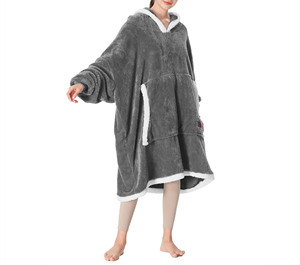 Sudadera con capucha usable de nuevo diseño para adultos, venta al por mayor, ropa de descanso cálida, manta de Sherpa de invierno, forro polar extra grueso de gran tamaño - Product Image 1