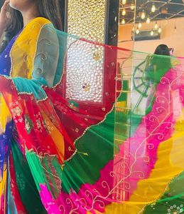 Traje de negocios Multicolor para fiesta, ropa bonita para Festival, secuencia de trabajo, Leheriya, Georgette, Saree, compras en línea, India, novedad - Product Image 4