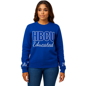HBCU Zeta, sudadera de chenilla educada, bordado azul real y blanco, mezcla de algodón personalizada, hermandad griega, Divine Nine Apparel - Product Image 1