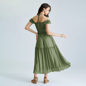 OEM Renaissance Mujeres Casual <span class=keywords><strong>Maxi</strong></span> Vestidos de gasa Cintura elástica Cuadrado Escote en V Slit A-Line Smocked Corpiño <span class=keywords><strong>Maxi</strong></span> Longitud Chic - Product Image 4