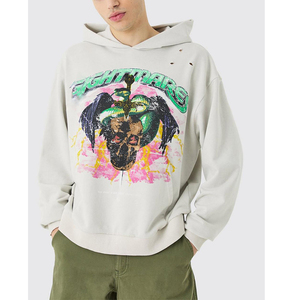 เสื้อฮู้ดดี้ผ้าฟลีซทรงบ็อกซี่โอเวอร์ไซส์ ลวดลายโลโก้สั่งทำคุณภาพสูง ล้างสีแบบแอซิด ประดับคริสตัลแบบลูปแบ็ค สำหรับผู้ชาย - Product Image 1