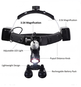 プロフェッショナル 3.5X 歯科用双眼ルーペ、電気 LED ヘッドライト付き、作業距離 420mm、医療手術用拡大鏡 - Product Image 4