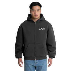 500GSM Logo personnalisé fermeture éclair unisexe sweats à capuche vêtements de rue 100% coton bas quantité minimale de commande prix de gros lourd confortable sweats à capuche hommes - Product Image 1