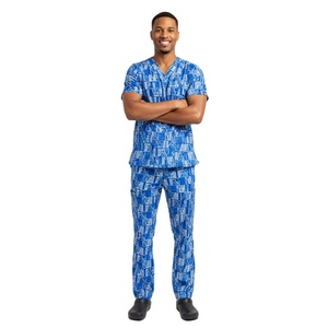 High Quality Men Nurse Work <b>Scrub</b> Set Comfortable Lightweight Top Elastic Waist Pants Hospital Uniform Wholesale Knitted Spandex - Product Image 5