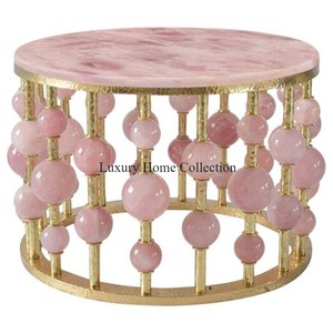 Table d'appoint en métal design feuille d'or élégante forme ronde en verre faite Table d'extrémité légère décoration de la maison au meilleur prix - Product Image 4