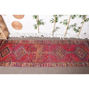 พรมสีแดงสไตล์โบฮีเมียนสไตล์วินเทจผ้าขนแกะขนาด3.1x10ฟุตดีไซน์การเย็บปะติดปะต่อกันสำหรับโถงทางเดินห้องนอนน้ำยางสำหรับข้างเตียง - Product Image 2