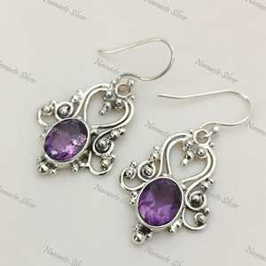 Boucles d'oreilles pendantes en améthyste faites à la main, argent sterling 925, bijoux bohèmes en pierres précieuses - Product Image 5