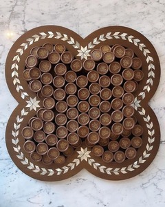 Plateau en bois incrusté de nacre Bol de prière pour servir du chocolat Vadrouille Hexagone en bois Plateau à chocolat Affichage Fête de l'Aïd - Product Image 4